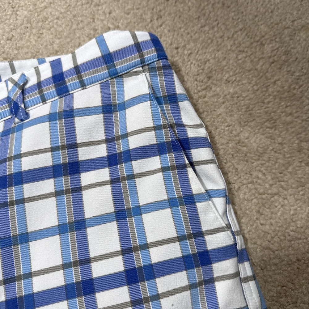Adidas Shorts Mens Blue & White  Plaid Flat Front Golf Chino Casual. Size 40 - Picture 4 of 8
